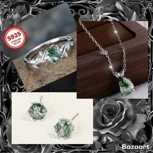 Natural Green Mode Agate 925 Sterling Silver Fine Jewelry Set of 3!